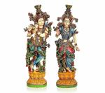 Idol Collections Multicolor Resin Cold Cast Radha Krishna Statue Murti Idol, Gold Brass Laughing Buddha With Ingot Showpiece, 4 Inch