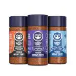 Sleepy Owl Pack of 3 Premium Instant Coffee Combo | 3 Delicious Flavours - Original/Hazelnut/French Vanilla | 100% Arabica | Ready in Seconds | Makes 150 cups | 100gm Each