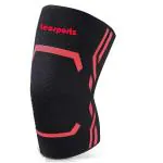 LEOSPORTZ Knee Support for Men Gym (1 pc) - 3D Weaving Knee Cap for Knee Pain | Ortho Knee Supporter for Gym Squats | Knee Band for Gym Women Knee Pain Relief (M, Red-Black)