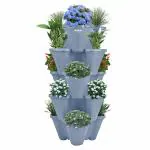 POTS4NATURE Garden Stacking Vertical Plastic 5 Tier Indoor/Outdoor Gardening Tower Planter Pot- Grey