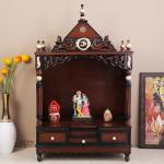 DZYN Furnitures Antarusya Large Floor Rested Pooja Mandir without Door (Brown Gold)