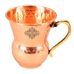 Indian Art Villa Pure Copper Mathat Shaped Hammered Design Moscow Mule Beer Mug Cup, Volume-400ML