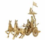 Idol Collections Gold Brass Home Décor Statue Lord Krishna Arjun Chariot Hanuman Horse, 8 Inch