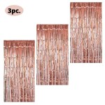 House of Banter 3 ft X 6 ft 10 inches Rose Gold Metallic Tinsel Foil Fringe Curtains for anniversary parties, birthday party or any other celebration (3pc Rose Gold Metallic Tinsel Foil Fringe Curtains)