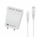 Portronics Adapto 66 C 2.4Amp Dual USB Ports Charging Adapter with 12W Max Output 1Meter Type C Cable(White) (POR-10013)