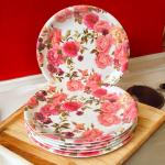 Gallery99 Red Floral Print High Grade Melamine Quarter Plates For Serving Snacks - Set Of 6 In Diameter 7 Inches