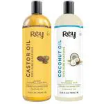 Rey Naturals Hair Oil Castor and Coconut Hair Growth, Moisturizing, Nourishing and Shine Cold Pressed (pack of 2)