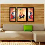 SURMUL Rajasthani Folk Music Dance Black Rectangle Plastic Painting with Frame (Set of 3)