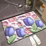 VMITRA Bathroom Door Mat | 3D Visual Bathtub Mats | Anti-Slip Quick Drying Absorbent Sink Floor Rug | Soft Door Mat | 3D Visual Absorbent Mat | Anti Skid Water Soaking Mat | Floor Mat | (Tulip 3d Mat)
