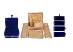 atorakushon Combo Satin Golden Make-Up Pouch Jewellery Box 4 Pouch 1 roll Bangle Bag with Velvet Blue Ring & Earring Folder ewellery Organizer/Storage Box