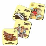Stara Kids Multicolor Wood Square Dinosaur Hunters Coaster Set with Stand (Pack of 4)