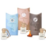 Aromahpure Premium Car Perfume Hanging Pod - Aqua, Musk, Oud Car Air Freshener Combo 10 ML Natural Essential Fragrance Oils in Glass Bottle with Wooden Diffuser Lid Long Lasting upto 60 days (Pack 3)