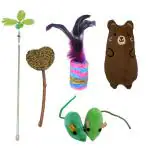 Emily Pets Cat Toy Combo Catnip Candy,Plush toy, Catstick For Cats & Kittens (Pack of 5, Color May Vary)