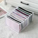 Homeleven Wardrobe Clothes Organizer Jeans Compartment Storage Box 7 Grids Folding Clothes Drawer Mesh Separation Organizer Washable Storage Containers Bedroom Closet for T-shirt Jeans, White Pack of 1