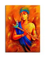 Tamatina Multicolor Modern Art Sri Krishna Abstract Unframed Art Canvas Painting - 13X10 Inch
