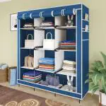 Eco Shopee 12 Fancy Layer Collapsible Wardrobe Almirah Portable Cloth Rack Foldable Cupboard for Clothes Storage Organizer Shelves Non Woven Fabric and PP Plastic Storage Unit (Self Assemble) (88150 , Blue)