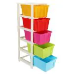 Joyful Studio 5 Xl(Extra large), Modular Drawer, Virgin Plastic for Home, Office, Parlor, School, Doctor, Home and Kids, Product Dimension when assembeled (31cmx39cmx98cm), Colour Multi color with Red