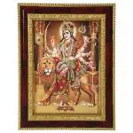 VS Creations Goddess Durga - Lion Photo Frame with American Diamond work, 7 X 9 Inch, Brown Gold