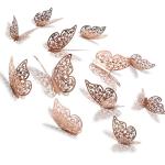 KATHIYAWADI 12pcs 3D Gorgeous Shiny Rose Gold Butterfly Stickers with Sticking Pads- (Gold, Set of 12)