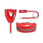 THE DDS STORE Nylon Harness & Leash with Collar Soft Fur , Pet Dog Soft Padded Nylon Dog Harness & Leash with Collar Set-3 Piece Set (XX-Large, Red)