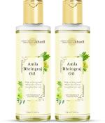 Herbal Hair Oil, Khadi Amla Bhringraj Oil 100% Pure & Natural Nourishes Hair Roots (Shiny Hair) Hair Oil (420 ml) Pack of 2