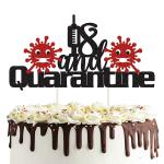 Festiko 18 And Quarantine Cake Topper, Black Glitter Sweet 18, Quarantined Birthday Cake Topper, Social Distancing Birthday Party Supplies Decoration