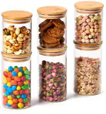 6 Glass Jars Air Tight Canister Kitchen Food Storage Container Set with Natural Bamboo Lids(270 ml)