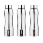 Prabha Chromo Silver Single Wall Stainless Steel Fridge Water Bottle Office College School Kids, Capacity 1000 ml, Set of 4