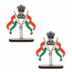 VOILA Indian Satyamev Jayate Symbol Flags with Spring Stand for Car Dashboard Pack of 2