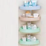 SHOPITECH Corner Shelf Bathroom Kitchen Rack Self Adhesive Shower Caddy Plastic Triangle Wall Mount Storage Basket Plastic Wall Shelf (Number of Shelves - 4, White)