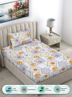 FABINALIV Multicolor Cartoon Print 300 TC Cotton Blend Single Bedsheet with 1 Pillow Cover (FLSBS-1326-Multi)