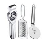 JISUN Stainless Steel Lemon Squeezer & Grater & Pizza Cutter for Kitchen Tool Set