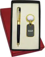 UJJi Golden Gel Filled Brass Ball Pen & Metal Keychain