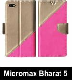 Sbms Micromax Bharat 5 Pink, Beige Artificial Leather Shock Proof Flip Cover
