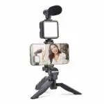 Ksboy Multicolor Mini Tripod with Shotgun Podcast Microphone, Phone Holder, LED Light Compatible with Camera and Smartphone Tripod