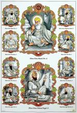 BM TRADERS Multicolor Sikh 10 Gurus Golden Zari Art Work Print Poster without Frame Big Religious Wall Decor (24 x 36 inch)