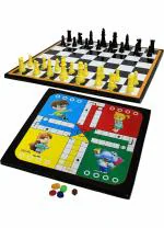 GOLS Wood Ludo & Chess 2 in 1 Board Game with coins set gift pack 6 cm Dart Board (Multicolor)