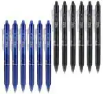 Pilot Frixion Clicker Erasable Roller Ball Pen | Tip Size - 0.7 MM | Retractable Pen With Dimpled Grip and In-built Eraser | Ink Colour - Blue 6 and Black 6 | Pack of 12