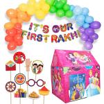 Festiko Set of 37 Pcs It's Our First Rakhi Combo (Banner, Balloons, Photobooth Props, Playhouse Tent Princess), Raksha Bandhan Decoration Combo