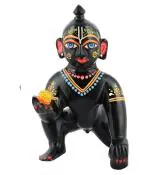 Ghungroo World Brass Vrindavan Painting Ashtadhatu Laddu Gopal | Black Multicolor Hand Painted Modern LADDU Gopal JI | Full SHRINGAR KANHA JI Idol for Pooja | PITAL MURTI Thakur JI Full Makeup (8*5*8 cm )