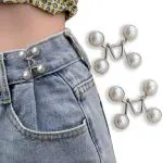 SCENTY FIXLOGICS 2pcs Pant Waist Tightener, Adjustable Waist Buckle Set, Extra Button for Jeans to Make Tighter, Instant Jeans Button Pins for Pants Jeans Skirts, No Sewing Required (White Pearls)