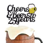 Festiko 25 Birthday Cake Topper Cheers Beers To 25 Years Cake Topper 25th Birthday Wedding Anniversary Party Supplies Glitter Decorations 1 Pack