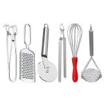 DreamBasket Cheese Grater & Pakkad & Pizza Cutter & Egg Whisk & Chimta & Potato Masher for Kitchen