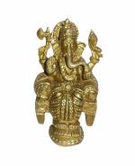 Ganesha Sitting On Sinhasan Small Brass For Collectible Handicraft Art By KALARAMBH