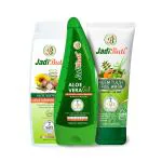 Jadi Buti Face Wash, Moisturizing Lotion & Aloevera Gel | Shea Butter & Vitamin E | Aloe barbadensis with added vitamins | Neem, Tulsi, Manjistha & Turmeric | For All Skin Types | 420 ml | (Combo Pack)