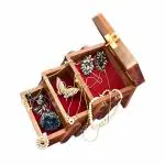 CRAFTY DUNIYA Indian Hand-Crafted 3-Storage Folding Jewelry Box with Brass Inlay | Wooden 3 Drawers Jewellery Box - Jewellery Organisers, Special Gifts For Women & Girls