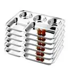 BH BARTAN HUB Pack of 6 Stainless Steel Stainless Steel Extra Deep Bhojan Thali/Dinner Plates/Lunch Plates Set of 6 (Dishwasher Safe, Elegant Look, Strong and Durable) Dinner Set