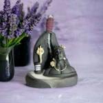 Shoppyana Black Polyresin Adiyogi Smoke Fountain with Shivling and Trishool 10 Cones