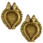 Laxmi Ganesh Brass Diya Backdrop Decor Lamps Made in India Decorative Deepam - Golden (2)