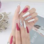 Secret Lives Acrylic Press on Artificial Designer Fake Nails Extension Long Matte White Pink Off White Color Black Giraffe Design 24 pcs Set with Manicure Kit